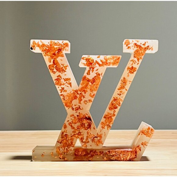 Resin Letter "LV" Decor With Foil Accents Handmade Unique Glossy Finish Home Or - Picture 1 of 6